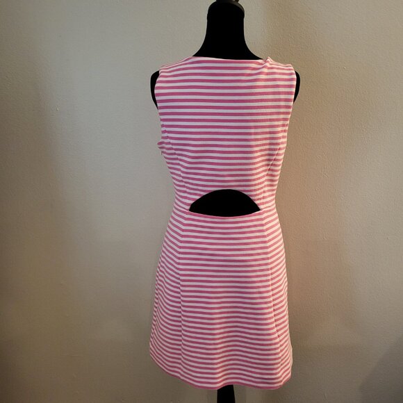 Lily Pulitzer Women's Medium Dress Sleeveless A-Line Pink White Striped Keyhole - Picture 3 of 14